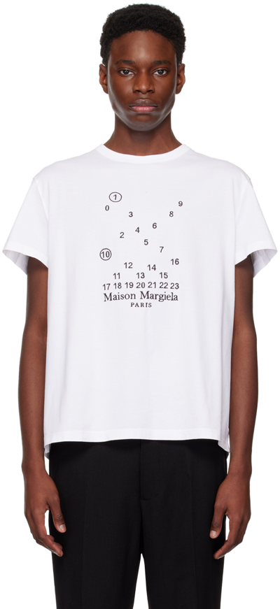 Shop Maison Margiela White Embroidered T-shirt In 100 White