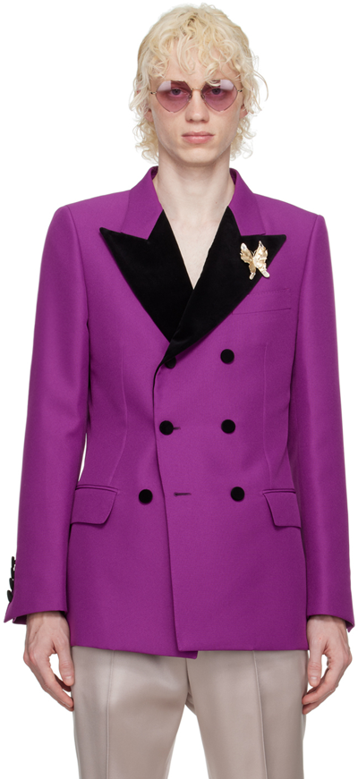 Shop Gucci Purple Double-breasted Blazer In 5373 Bright Violet