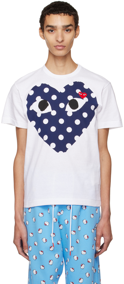 Shop Comme Des Garçons Play White Polka Dot Heart T-shirt In 1 White