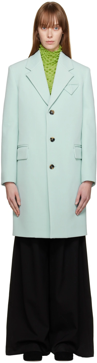 Shop Bottega Veneta Blue Single-breasted Coat In 8955 Pale Blue