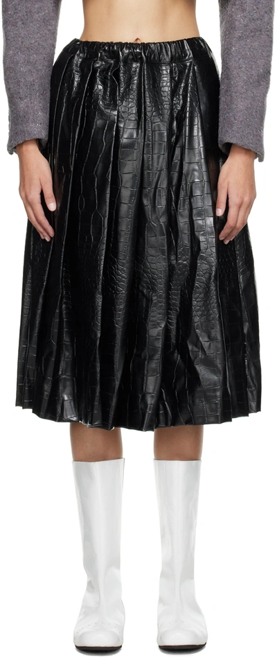 Shop Comme Des Garçons Black Croc-embossed Faux-leather Midi Skirt In 1 Black