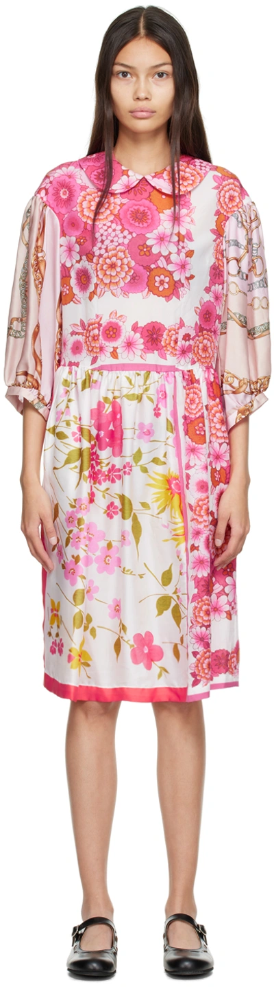 Shop Comme Des Garcons Girl Pink Floral Midi Dress In 1 Multi A