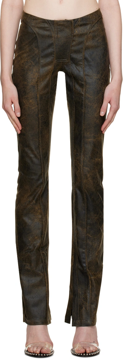 Shop Misbhv Brown Flared Faux-leather Trousers