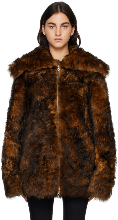 Shop Knwls Brown Yume Reversible Shearling Coat In Black Mix