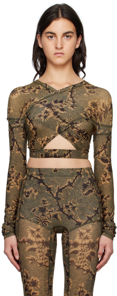 Shop Knwls Tan Anti Cross Over Blouse In Thorny Green