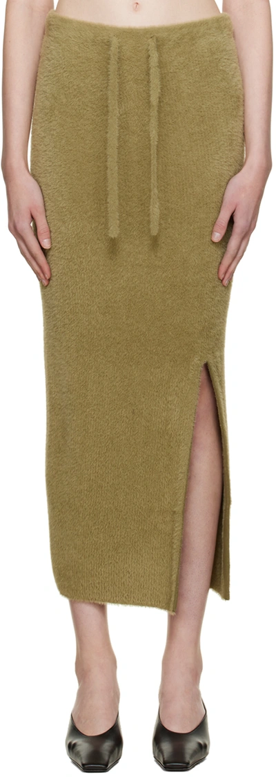 Shop Ester Manas Green Fluffy Peephole Midi Skirt In Olive