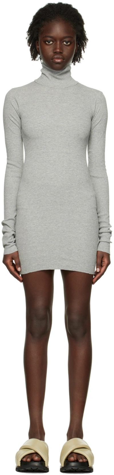 Éterne Gray Long Sleeve Minidress In Heather Grey