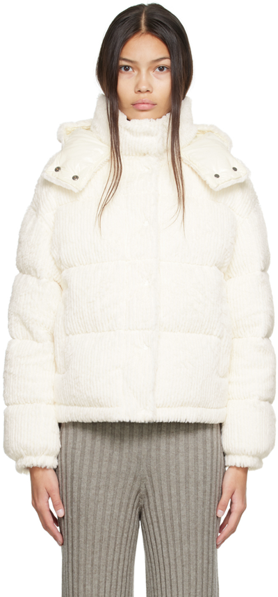 Shop Moncler White Daos Faux-fur Down Jacket In 032 White