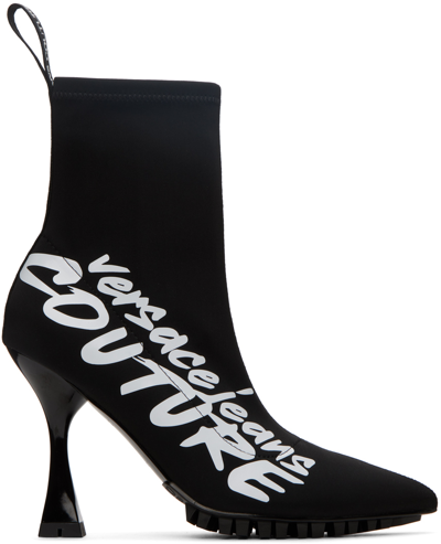 Shop Versace Jeans Couture Black Flair Logo Ankle Boots In El01 899+003