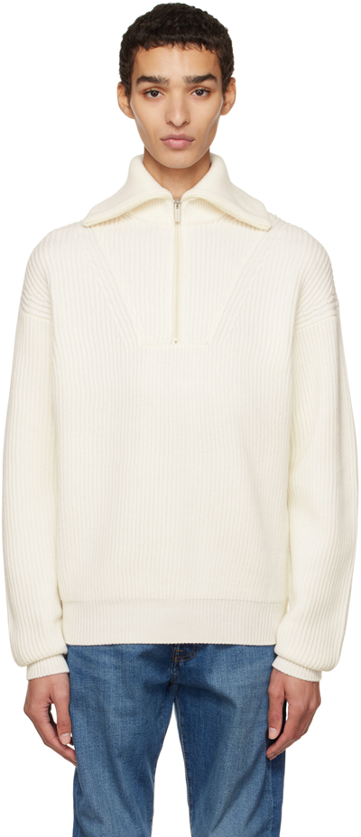 Shop Drôle De Monsieur Off-white 'la Maille Zippée' Sweater In Cream