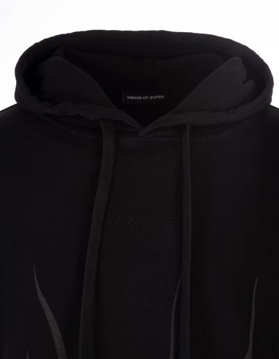 Shop Vision Of Super Man Black Hoodie With Lasered 2.0 Flame In Nero