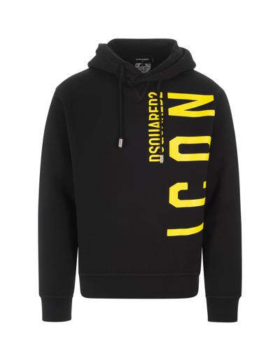 Shop Dsquared2 Man Black And Yellow Icon  Hoodie In Nero