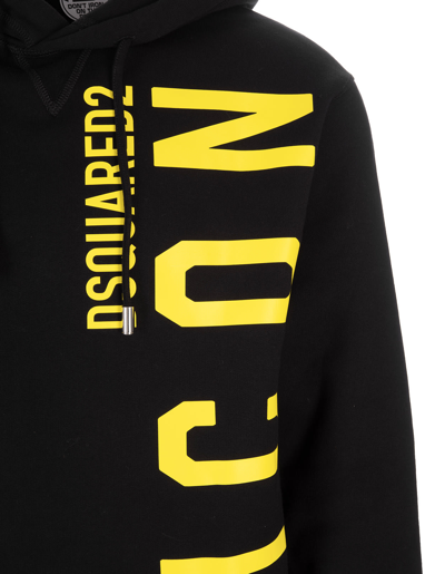 Shop Dsquared2 Man Black And Yellow Icon  Hoodie In Nero