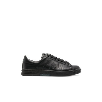Shop Premiata Black Russell Leather Sneakers