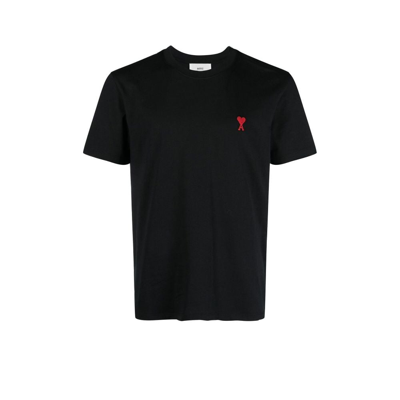 Ami Embroidered Heart Logo T-shirt In Black