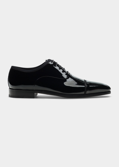 Shop Magnanni Men's Jadiel Patent Cap-toe Oxfords In Black