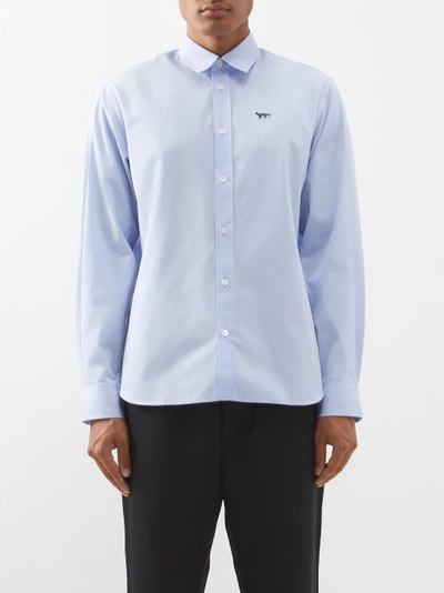 Maison Kitsuné Fox Head-patch Cotton Shirt In Blue | ModeSens