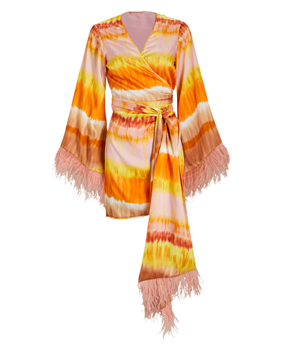 Shop Alexis Viona Feather-trimmed Ombré Wrap Dress In Orange