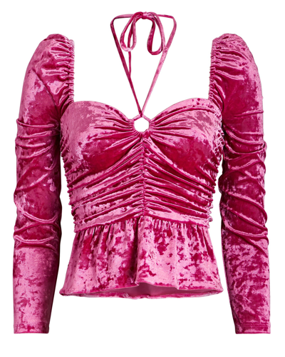 Shop Saylor Cedella Ruched Velvet Peplum Top In Pink