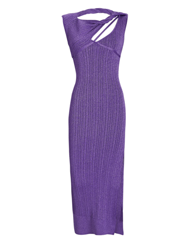 Shop Aknvas Servine Cut-out Knit Midi Dress In Purple