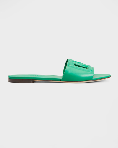 Shop Dolce & Gabbana Cutout Dg Flat Slide Sandals In Green
