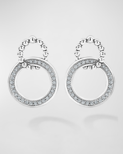 Shop Lagos Diamond Circle And Caviar Beaded Circle Earrings In Silver