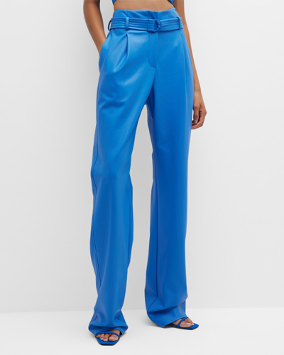 Shop Lapointe Faux Leather Belted Wide-leg Pants In Astral