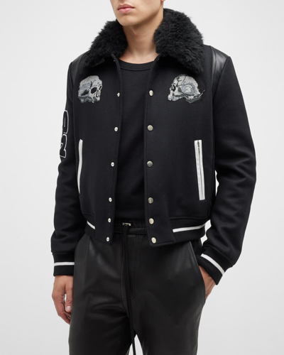 Shop Amiri X Wes Lang Men's Skull Varsity Jacket In Black