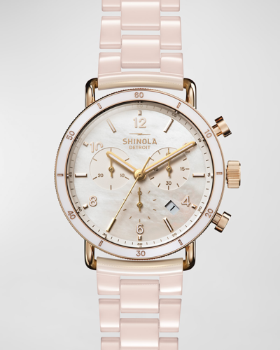 Shop Shinola 40mm The Canfield Sport Chronograph Ceramic Bracelet Watch In White