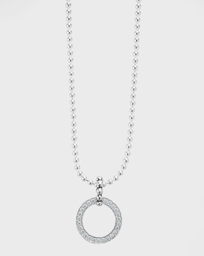 Shop Lagos Caviar Spark Diamond Large Circle Pendant Necklace In Silver