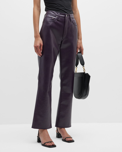 Shop Agolde Relaxed Bootcut Recycled Leather Pants In Night Shade