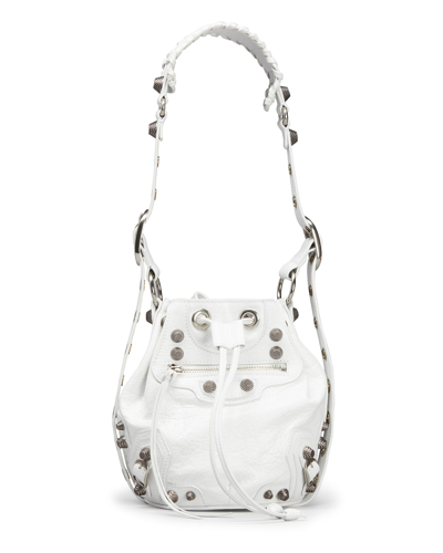 Shop Balenciaga Le Cagole Xs Lambskin Bucket Bag In Optic White