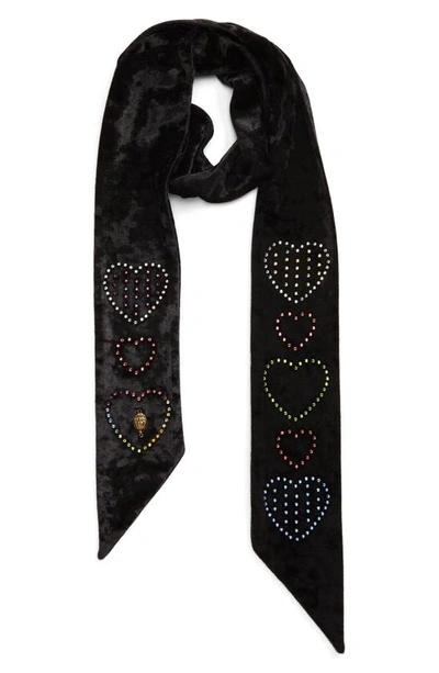 Shop Kg Kurt Geiger Heart Embellished Velvet Scarf In Black