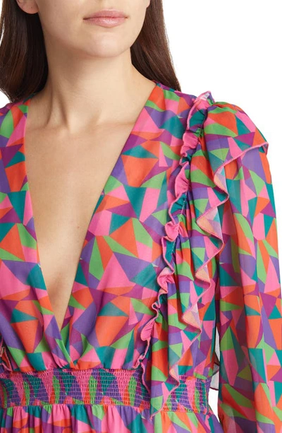 Shop Area Stars Geometric Print Long Sleeve Dress In Multi
