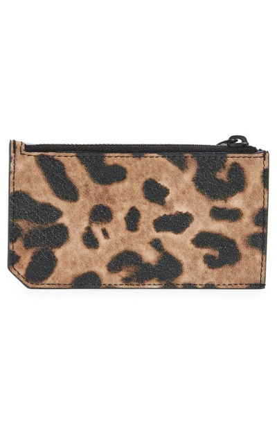 Shop Saint Laurent Leopard Print Leather Zip Wallet In Beige/ Brown