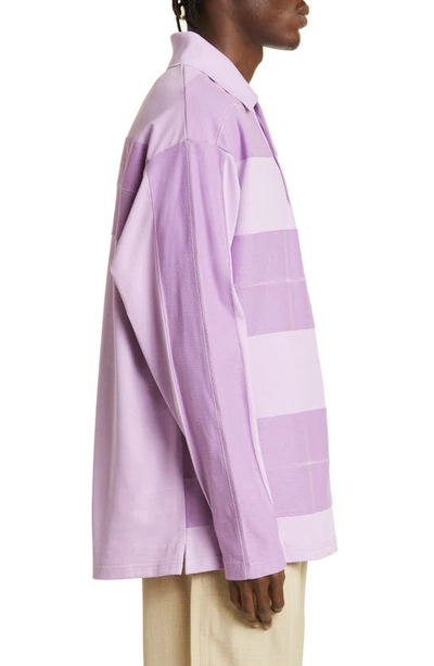 Shop Jacquemus Le Polo Raye Stripe Long Sleeve Polo In Lilac
