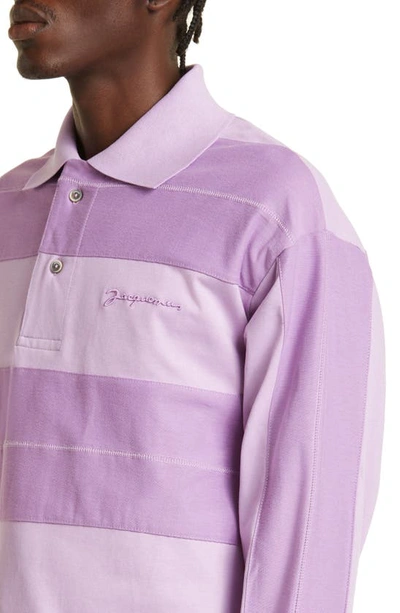 Shop Jacquemus Le Polo Raye Stripe Long Sleeve Polo In Lilac