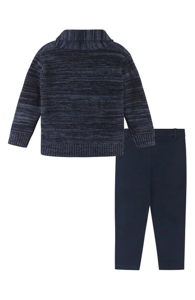 Shop Andy & Evan Kids' Sweater, Button-up Shirt & Pants Set In Marled Navy