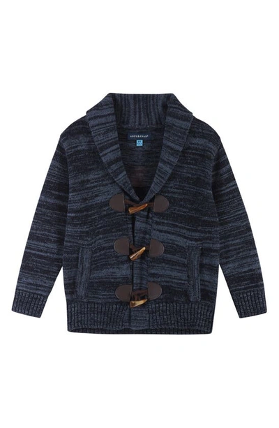 Shop Andy & Evan Kids' Sweater, Button-up Shirt & Pants Set In Marled Navy