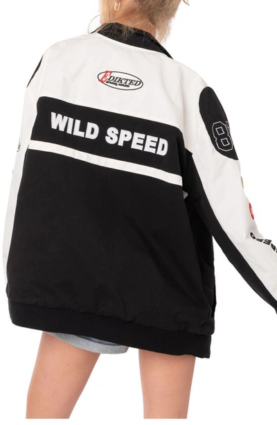 Edikted Wild Speed Patch Jacket In Black-and-white