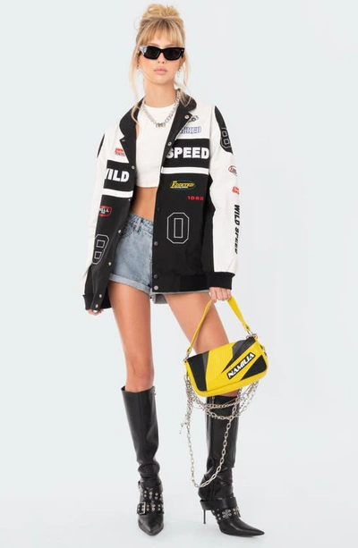 Edikted Wild Speed Patch Jacket In Black-and-white