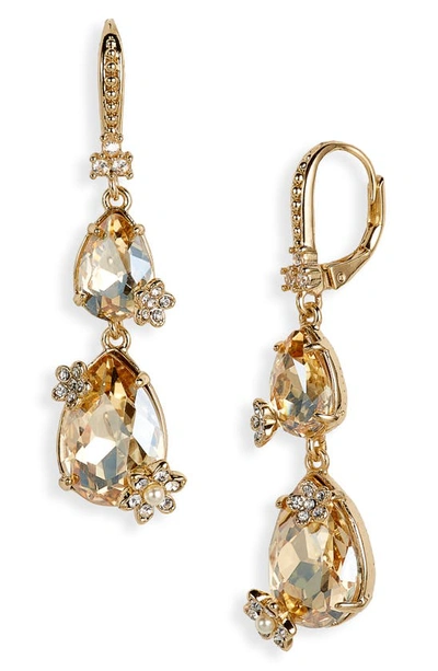 Shop Marchesa Pear Crystal Double Drop Earrings In Gold/ Cgs