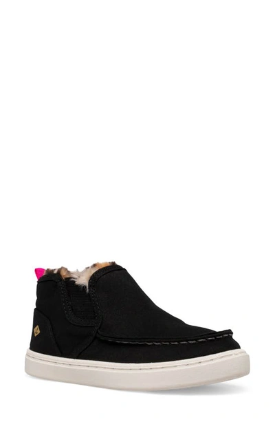 Shop Sperry Kids' Salty Cozy Faux Fur Lined Mid Sneaker In Black