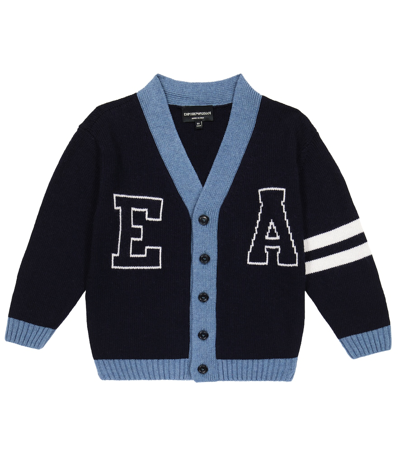 Emporio Armani Kids' Intarsia Cardigan In Navy | ModeSens