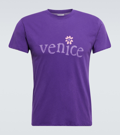 Shop Erl Venice Printed Cotton T-shirt In Luminous Purple