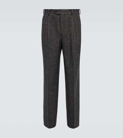 Auralee Straight Cotton, Wool And Cashmere Pants In Dark Grey 