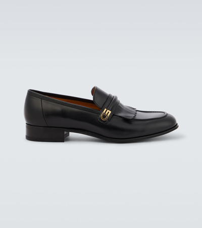 Shop Gucci Mirrored G Fringed Leather Loafers In Black
