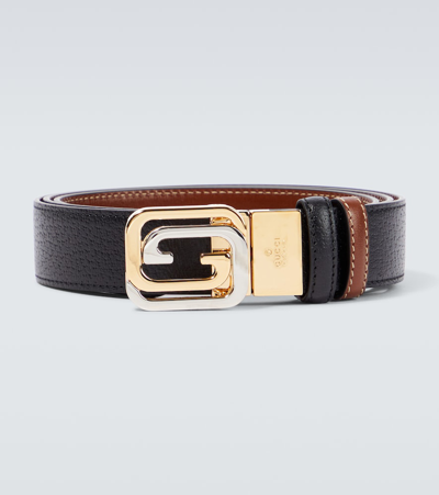 Shop Gucci Reversible Double G Leather Belt In Nero/warm Ebony