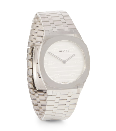 Shop Gucci 25h 30mm Stainless Steel Watch In Grey