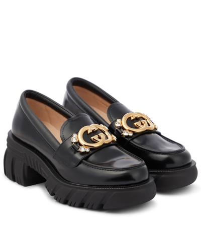 Shop Gucci Interlocking G Leather Loafers In Nero/nero